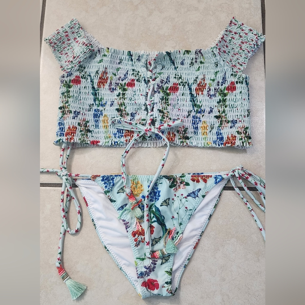 Milonga Floral Off-Shoulder Bikini Set, Size‎ Small.
